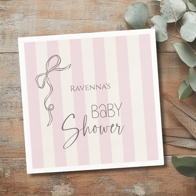 Pärla Rosa Ränder Rosett Förförisk Ren Bebis Kalas Pappersservett (Skapare uppladdad)