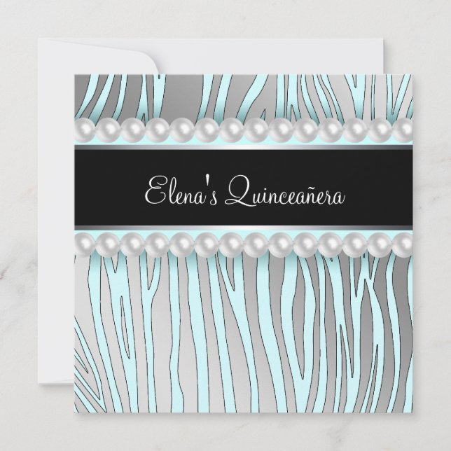 Pärla Tealblå Zebra Quinceanera-inbjudningar Inbjudningar (Framsida)