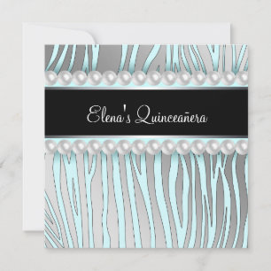 Pärla Tealblå Zebra Quinceanera-inbjudningar Inbjudningar