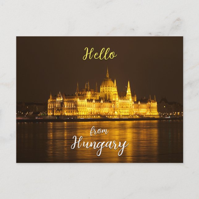 Parlamentet på natten i Budapest, Ungern Vykort (Framsida)