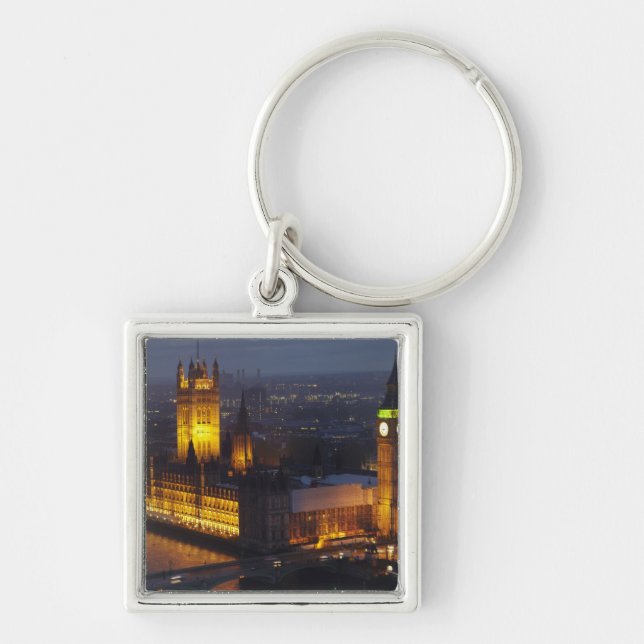 Parlamentshusen, Big Ben, Westminster Fyrkantig Silverfärgad Nyckelring (Framsidan)