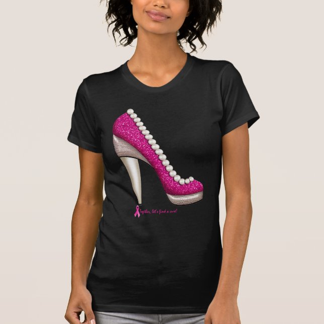 Pärlan för bröstcancermedvetenhetglitter pumpar tee shirt (Framsida)