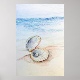Pärlan I Mussla Ocean Strand Vågor Poster