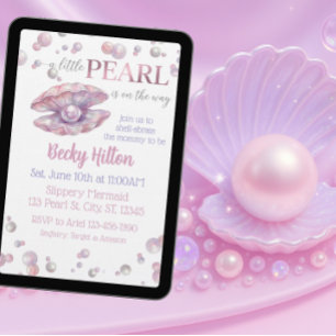 Pärlan på väg, Rosa akvarell Baby Shower Inbjudningar