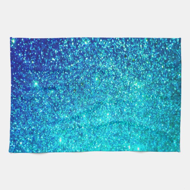 Pärlande blått glitter Ombre Teal Colorful Cute Kökshandduk (Horisontell)