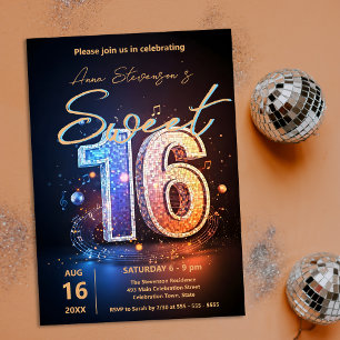 Pärlande Disco Sweet 16 Birthday Celebration Inbjudningar