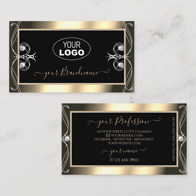 Pärlande Guld-diamanter med luxuriös Logotyp Visitkort (Fram/baksida)