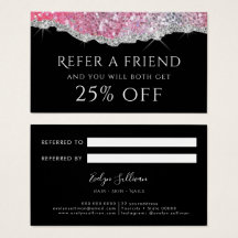 Pärlande hänskjutningskort för rosa glitter