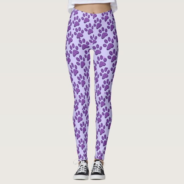 Pärlande kattpaj - lila leggings (Framsida)