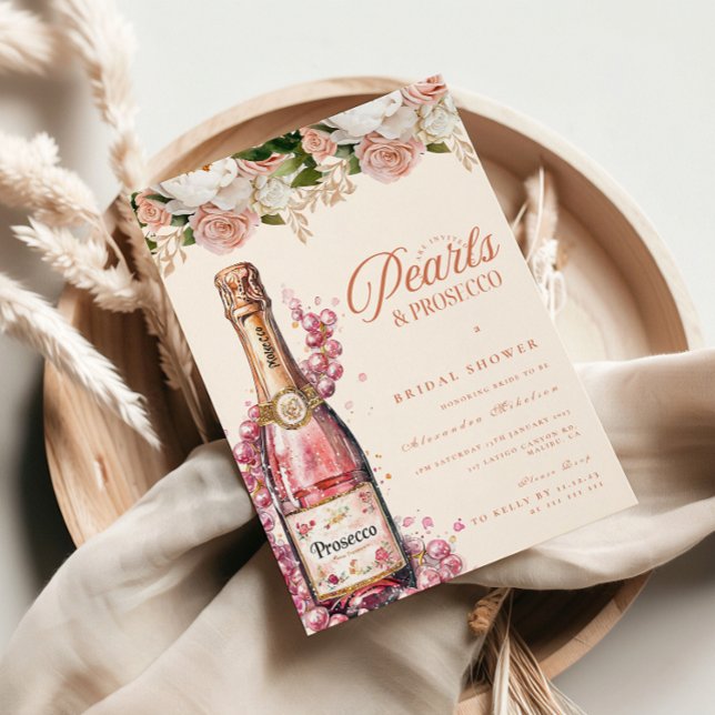Pärlande pärlor och Prosecco bröllopsdusch Inbjudningar (Skapare uppladdad)