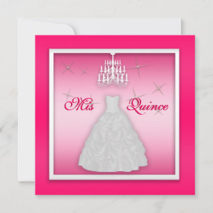 Pärlande Quinceanera Inbjudan Shock rosa White