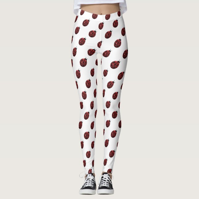 Pärlande rödsparkles Ladybug mönster på vitt Leggings (Framsida)