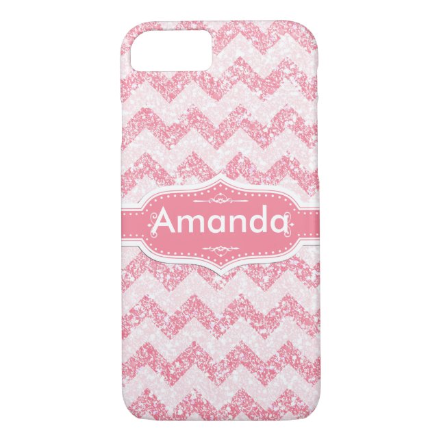 *~* Pärlande Rosa Glitter White Chevron Case-Mate iPhone Skal (Baksida)