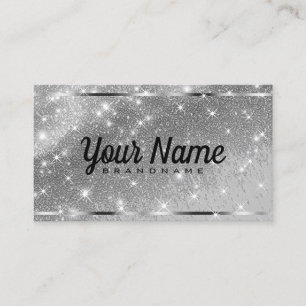 Pärlande stenar i lyxur Silver Chrome Glitter Sand Visitkort