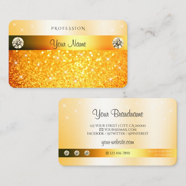 Pärlande stenar och diamanter av lyxOrange Glitter Visitkort (Fram/baksida)