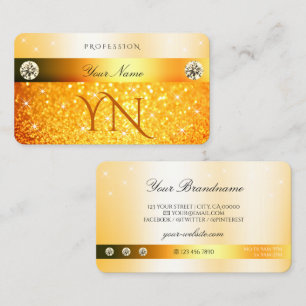 Pärlande stenar och monogram i lyxOrange Glitter Visitkort