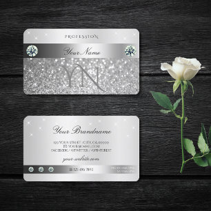 Pärlande stjärnor i Glitter i Silver monogram Visitkort