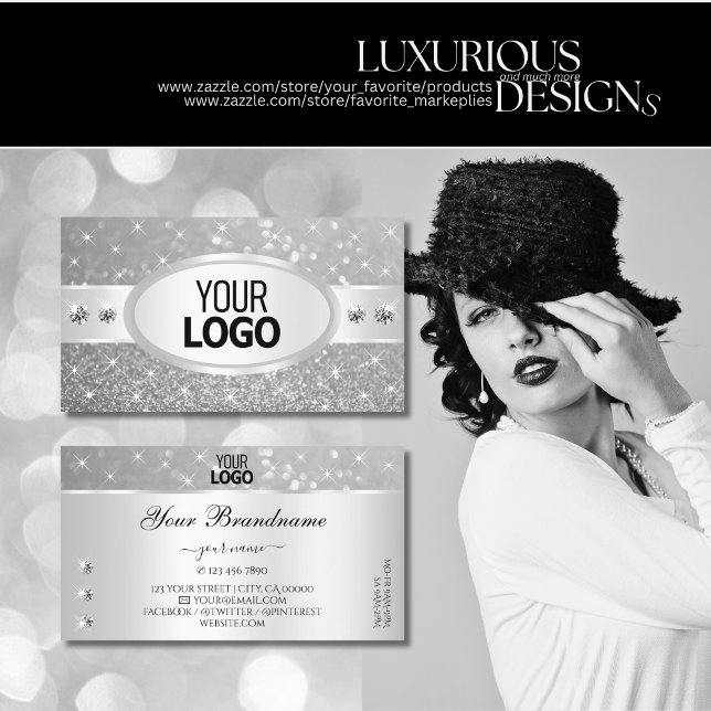 Pärlande stjärnor i silver Glitter, diamanter och  Visitkort (Skapare uppladdad)
