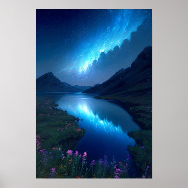 Pärlande Vatten, Charming Valley med Starry Himlar Poster (Framsidan)
