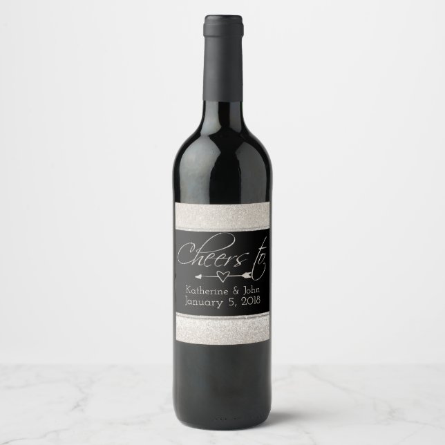 Pärlande Vin Glitter Se Bröllop Vin-etikett vid Vinflaska Etikett (Framsida)