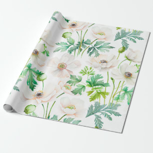 Pärlande vita anemonblommor på grädde presentpapper