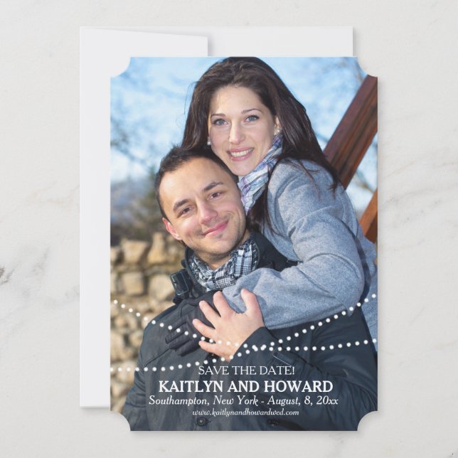 Pärlband Foto Spara datum Annonsering Inbjudningar (Framsida)