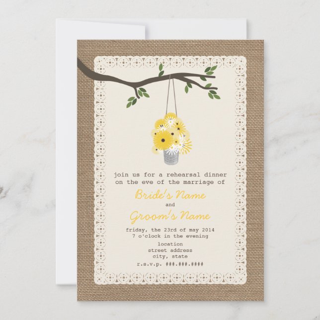 Pärlburk med burk av vildblommor inbjudningar (Framsida)