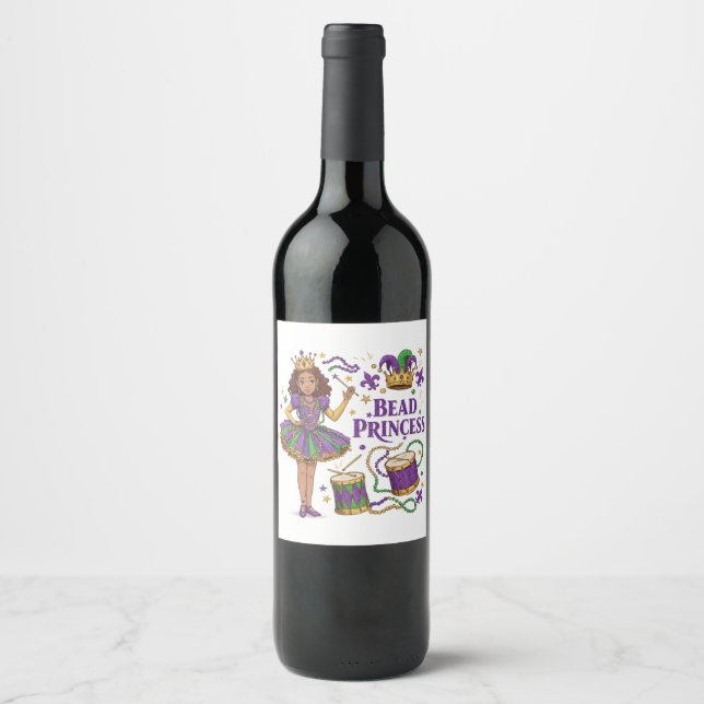 Pärldrottning - Mardi Gras Vinflaska Etikett (Framsida)
