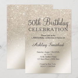 Pärlelfenben i glitter, metallisk 50-årsdag inbjudningar