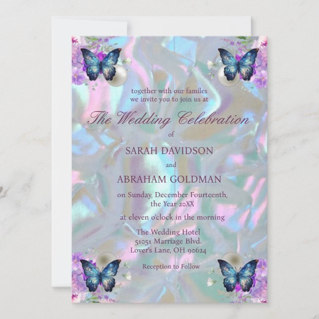 Pärlemor Iridescent Elegant Bröllop Inbjudningar (Framsida)