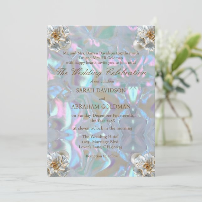 Pärlemor Iridescent Elegant Bröllop Inbjudningar (Stående Fram)