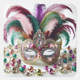 Pärlemor Mardi Gras-mask Fyrkantigt Klistermärke