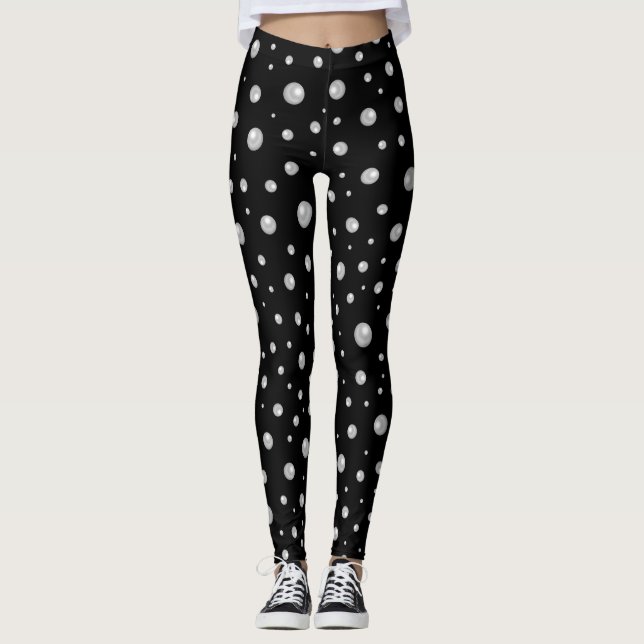 Pärlemor Mönster på Svart Bakgrund Leggings (Framsida)