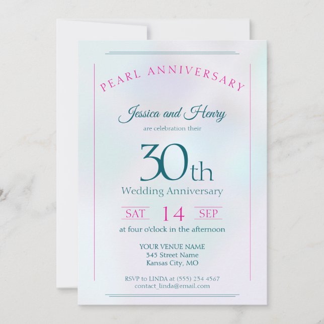 Pärlemor Pärl 30-års bröllopsjubileum Inbjudningar (Framsida)