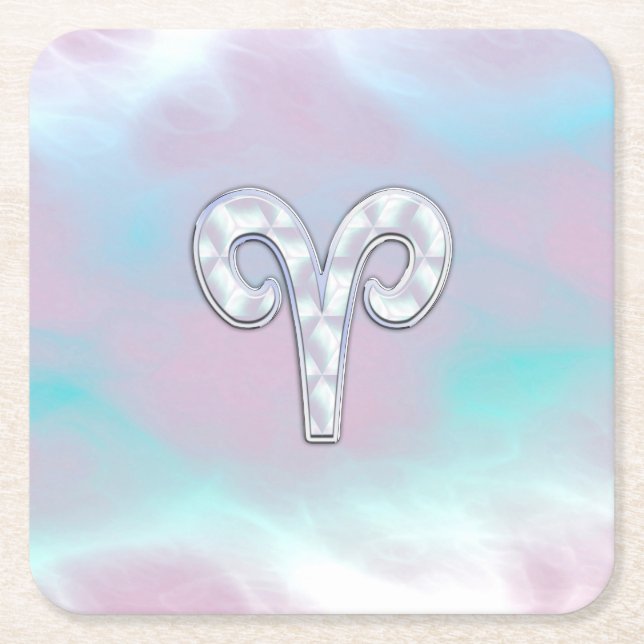 Pärlemor stil Väduren Zodiak Symbol Underlägg Papper Kvadrat (Framsidan)