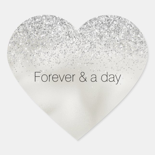 Pärlemor Vit Lyx Silver Glitter Hjärtformat Klistermärke (Framsida)