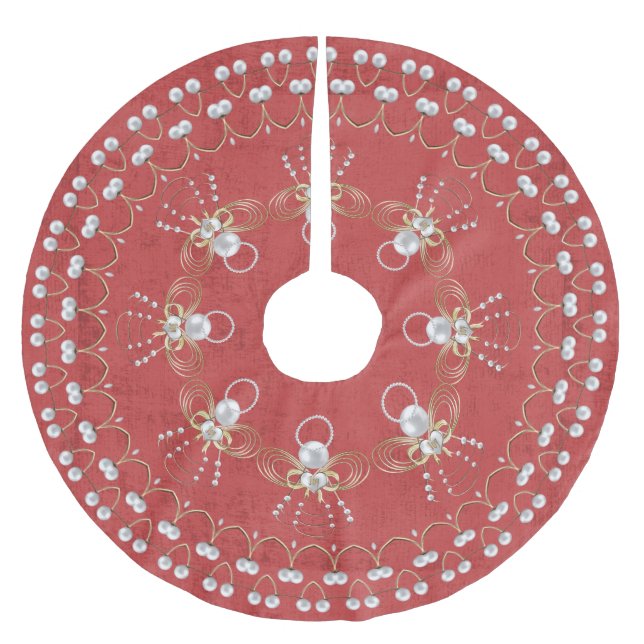 Pärlemorfärg den röda julängeln av glädje cirklar julgransmatta borstad polyester (Framsidan)