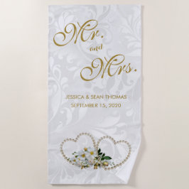 Pärlemorfärg hjärtor & damastast bröllop för