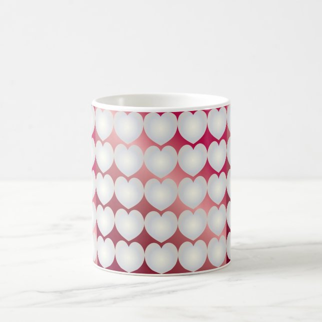 pärlhjärtan i ruby-bakgrunden kaffemugg (Center)