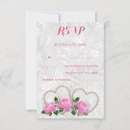Pärlhjärtan & Rosor Damask Bröllop RSVP OSA Kort