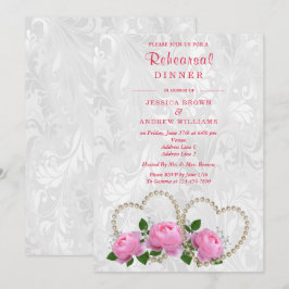 Pärlhjärtan & Rosor Damask Provgiftsmiddag Inbjudningar
