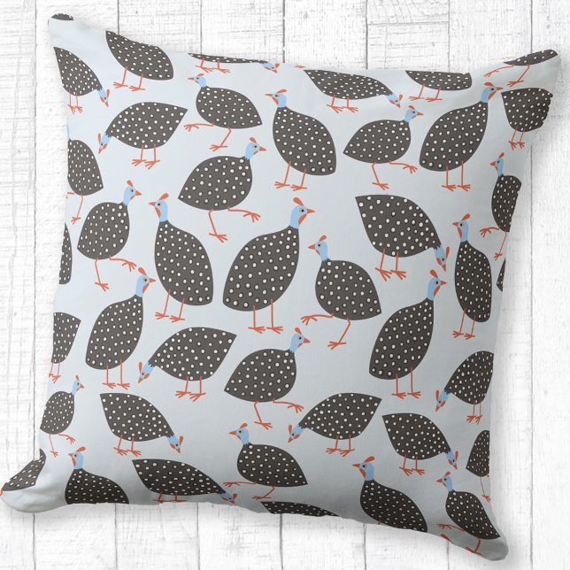 Pärlhöns Söt Blå Kudde (Guinea fowl pattern fun throw pillow for bird lovers)