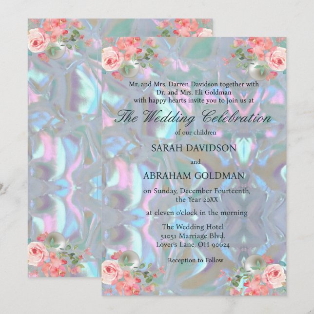 Pärlmoder Iriserande Elegant Bröllopsinbjudan Inbjudningar (Fram/baksida)