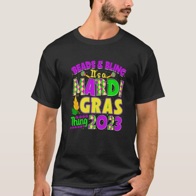Pärlor & Bling Det är Mardi Gras Sak Mask Pärlor C T Shirt (Framsida)