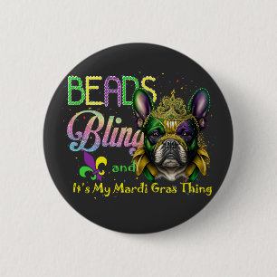 Pärlor Bling Fransk Bulldog Mardi Gras Sak Knapp