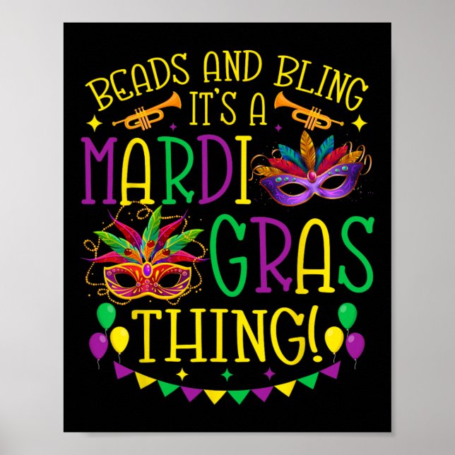 Pärlor Bling Mardi Gras Sak Carnival Party Manar W Poster (Framsidan)