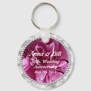 Pärlor & den rosa blommigten virvlar runt spara nyckelring