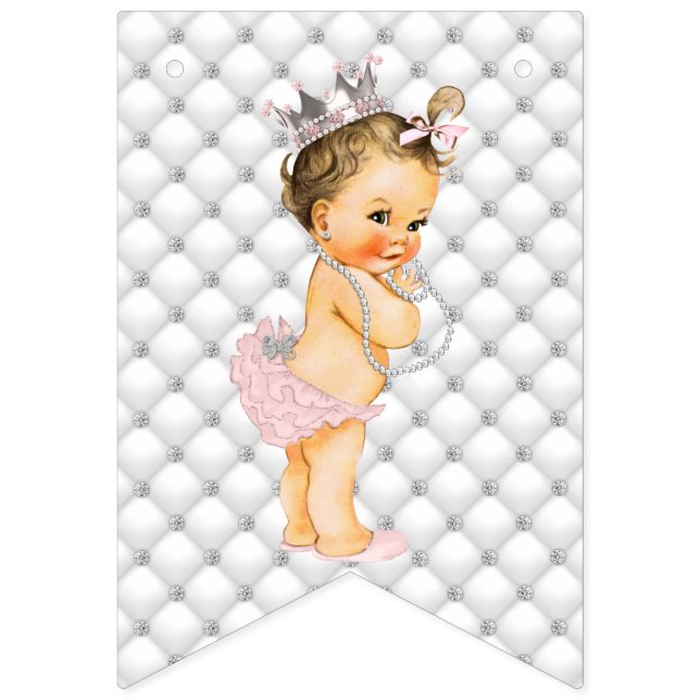 Pärlor Diamanter Prinsessa Krona Babyflicka Glam Vimplar (Åttonde flaggan)
