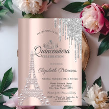 Pärlor, Eiffeltornet, Drippar Roséguld Quinceañera