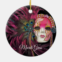 Pärlor, fjädrar och Mardi Gras Mask